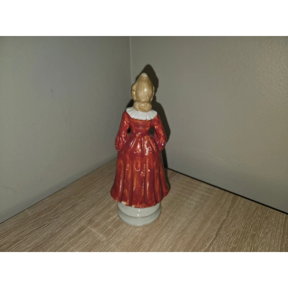 Vintage Occupied Japan Porcelain Colonial Lady Figurine‎ Red Dress Gold Trim